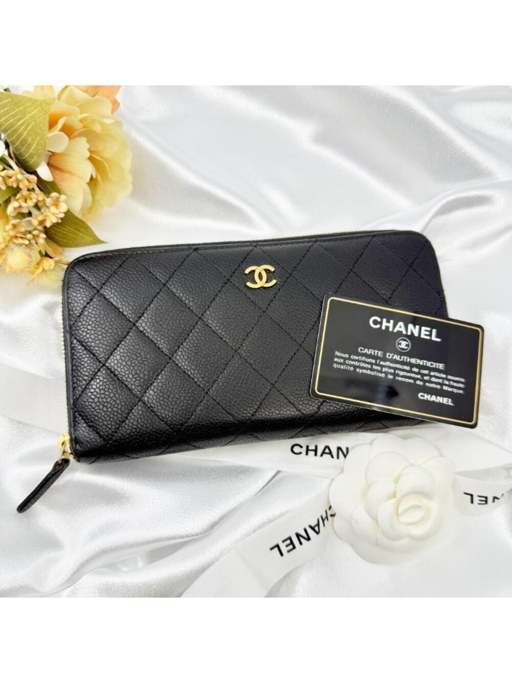 Chanel Quilted Wallet Caviar Leather
